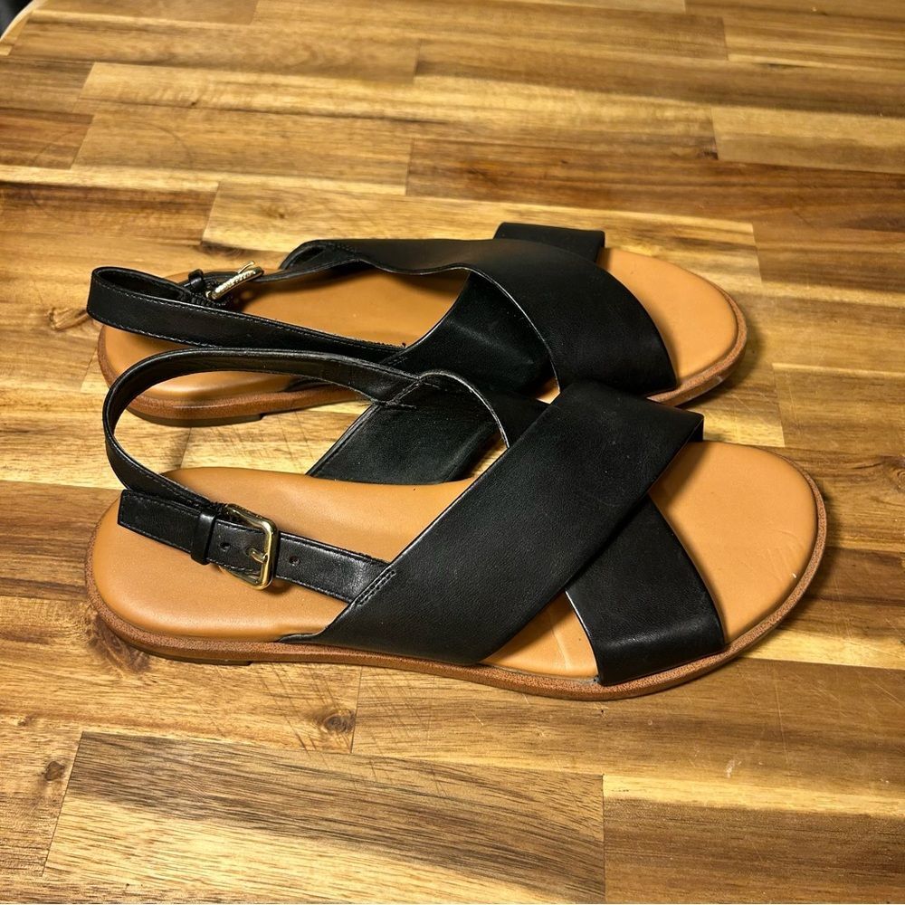Cole Haan Fernanda Grand Flat Black Leather Sandals Size 5.5 - Picture 4 of 14